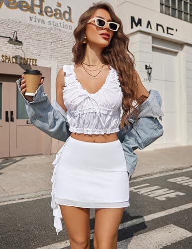 Avidlove White Mini Skirt for Women Mesh Flowy Y2K Skirts Micro Layered Short Summer Skirt 2XL - Thumbnail 6
