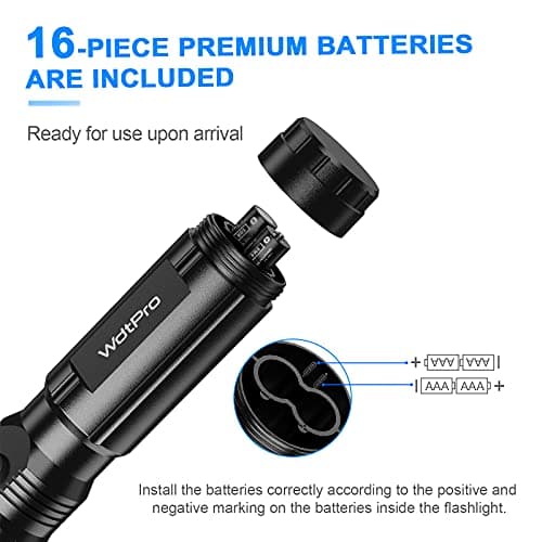 WdtPro 4 Pack LED Flashlights, Bright Flashlight with 16 AAA Batteries, Super Long Battery Life, Single Mode, High Lumens, EDC Flash Lights for Emergencies, Hurricane Supplies, Camping - Thumbnail 4