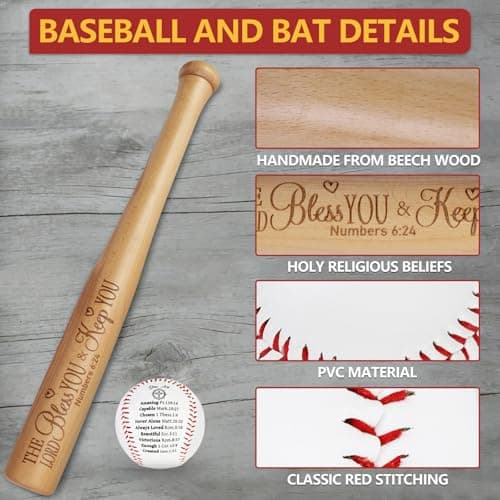 AKAIXI First Communion Gifts for Boys 8-12, Baptism Baseballs Set 1st Confirmation Gift Inspirational Bible Verses 18” Wooden Bat + 1 Baseball Christian Catholic Religious Kids Birthday Gift - Thumbnail 2
