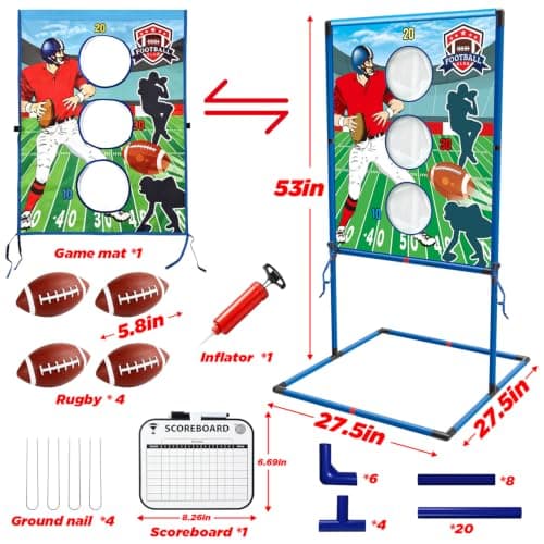 Football Target Toss Toy and Game Set, Outdoor Lawn Games, Indoor Football Throwing Target Toy with 4 Footballs Family Party Fun Sports Toy for Kids Boys Ages 3-8 8-12 - Thumbnail 6