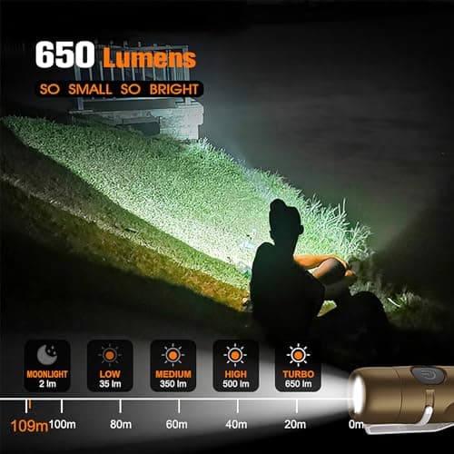 TUNENGE S15 Keychain Flashlight- Super Bright 650 High Lumens,UCB C Rechargeable EDC Pocket Flashlight,Mini Flashlight-Light with Magnetic Suitable for Hiking, Emergency (Brown) - Thumbnail 4