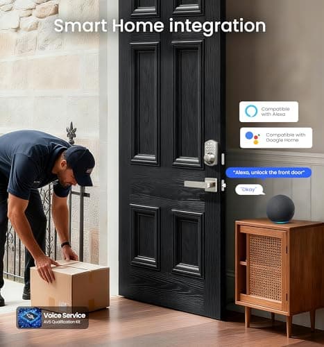 Veise VE012W-L Built-in Wi-Fi Fingerprint Smart Lock with Lever Handle Set, App Remote Control, Keyless Entry for Front Door, Deadbolt Digital Backlit Keypad, Voice Assistant, Auto Lock, Satin Nickel - Thumbnail 4