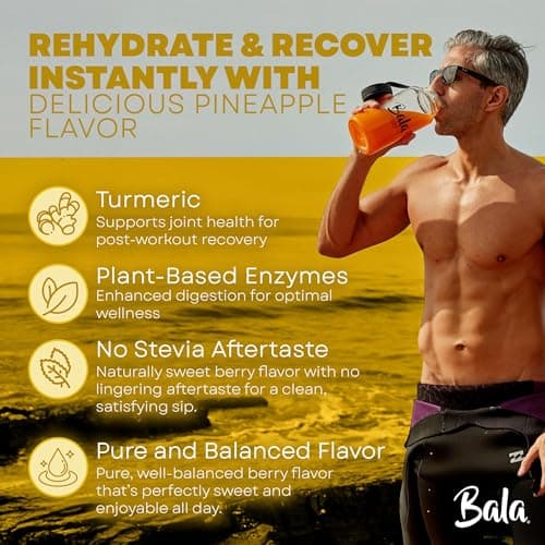 Bala Enzyme Hydration & Sugar-Free Drink Mix Packets - Turmeric, Bromelain, Papain, Immunity, Mobility - Pineapple, Zero Sugar Electrolytes Powder Packets, 0.25oz (10 Count) - Thumbnail 5