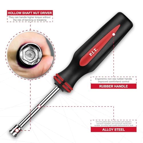 P.I.T.14PC SAE and Metric Nut Driver Set,Solid Shaft Nut Drivers(3/16 to 1/2 Inch and 5 to 10 mm) For Tightening and Loosening Fasteners with Color Coded Nonslip Comfort TPR Hand Grips - Thumbnail 3