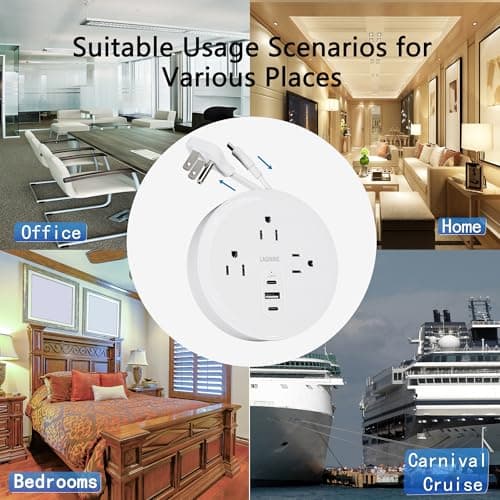 Wall Outlet Extender with Shelf, 10 in 1 Surge Protector, 8 AC Outlets, 2 USB Charging Ports - Home & Dorm Plug Expander - Thumbnail 6