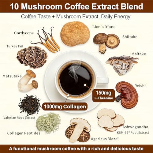 Pablo Blue Instant Mushroom Coffee & Collagen Coffee with 10 Organic Mushrooms – Lion’s Mane, Chaga, Reishi, L-Theanine in Mushroom Instant Coffee for Focus, Skin, Gut Health & Immunity, 30 Serv. - Thumbnail 3