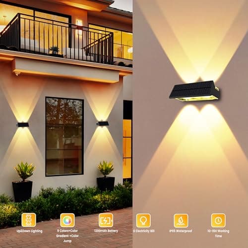 sununiny Solar Fence Lights Outdoor,Solar Up and Down Lights Garden Fence Wall Lights Solar Powered IP65 Waterproof 9 Colors 11 Modes RGB Fence Lighting for Patio/Backyard/Porch/Fence (8) - Thumbnail 3