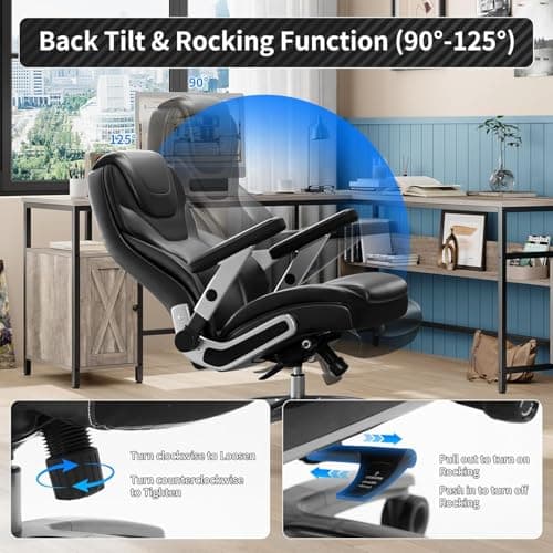 CoziCradle Big and Tall Office Chair with 5D Arms, 600lbs Fabric & PU Leather Heavy Duty Desk Chair, Adjustable Lumbar Support & Height, Tilt Function, High Back Ergonomic Executive Computer Chair - Thumbnail 4