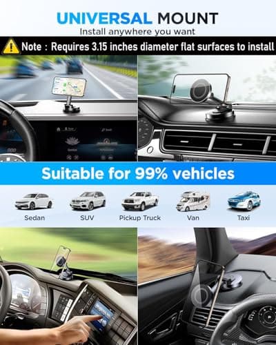 Tophot for MagSafe Car Mount, Car Phone Holder for Dashboard, 360° Rotatable Magnetic Phone Holder for Cars, Strong Adhesive, Sturdy Metal Mount, Compatible with iPhone Samsung - Thumbnail 5