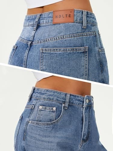 HDLTE Women’s Wide Leg Jeans Casual High Waisted Stretch Baggy Loose Denim Pants Ballad Blue, X-Large - Thumbnail 6