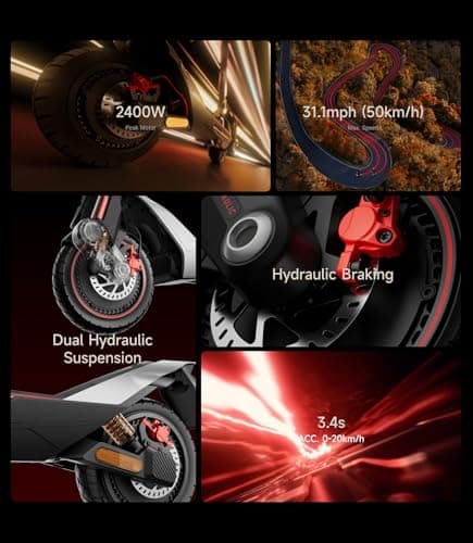 NAVEE UT5 Max Electric Scooter, 31.1 mph Speed, 62.1 Miles Range, 2400W Peak Motor, Dual Hydraulic Suspension & Disc Brake, 12" Self-healing Tubeless Tires, Flash Charging, Scooter for Adults, UL 2272 - Thumbnail 3