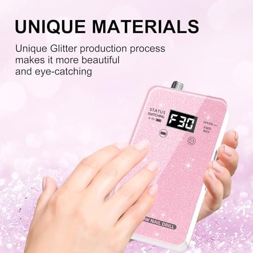 Professional Electric Nail Drill File:COSYGLOW Glitter Portable Cordless E-File Nail Drill Kit with 11 Drill Bits,30000 RPM Rechargeable Nail Drills Machine for Acrylic Nails Gel Polishing (Pink) - Thumbnail 2