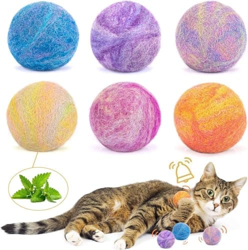 Retro Shaw Catnip Balls with Bell Inside - 6 Pcs Interactive Catnip & Silvervine Cat Toys, Durable Wool Balls for Indoor Cats, Kitten Teething Toys, Natural Catnip Toys for Bored Cats - Image 1