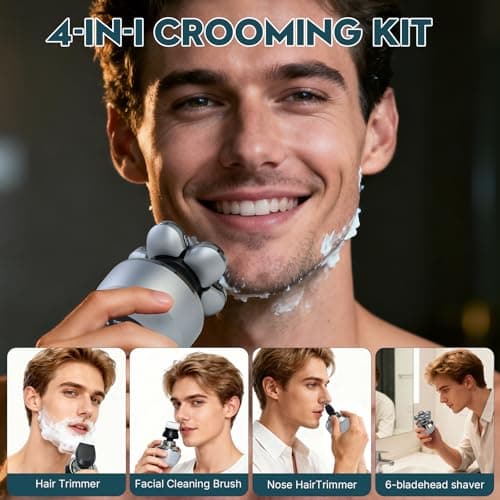 Head Shavers for Bald Men: Upgraded Detachable Head Shaver，6D Floating Heads，Dry and Wet Electric Shaver， Budget Option，IPX8 Waterproof,LED Display，Grooming Kit with Type-C Fast Charging - Thumbnail 6