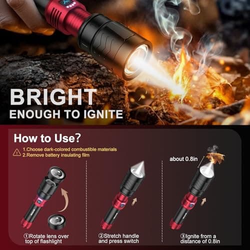 SKYFIRE LED Flashlights High Lumens with Ignition Lens,3000lm Super Bright Rechargeable Flashlight,Zoomable,4 Modes,Waterproof Tactical Flash Light for Camping Essentials,Outdoor and Home,Gift - Thumbnail 2