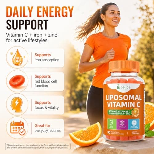 BIGBIO Liposomal Vitamin C Gummies 1000mg, Sugar-Free Chewable Vitamin C with Elderberry, Zinc & Iron, Daily Immune Support, Antioxidant & Energy Boost, Collagen Support, 90 Count - Thumbnail 6