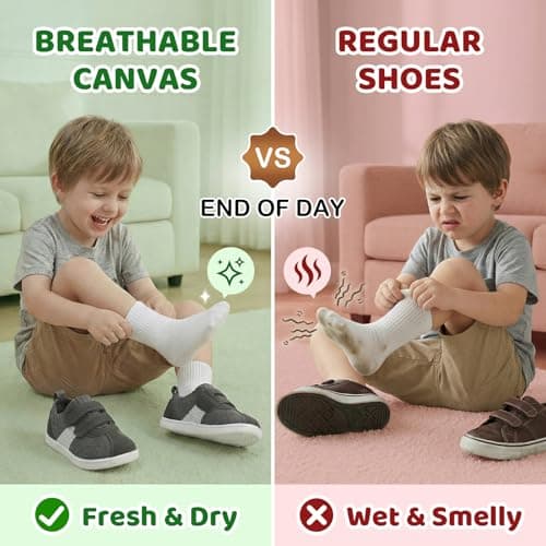 Toddler Boys Shoes Wide Toe Box Barefoot Shoes Boy Sneakers Kids Tennis Shoe Preschool Breathable Non Slip Flexible Lightweight Comfortable First Walking Running Gym Outdoor Dark Grey Toddler Size 8 - Thumbnail 5