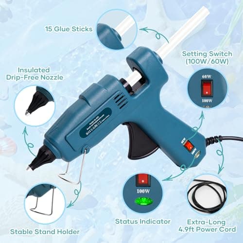 100W Fireproof Hot Glue Gun, Full Size Heavy Duty, Dual Power 100W/60W with Large Glue Sticks, Fast Preheating for Crafts, Arts, DIY & Quick Home Repairs - Thumbnail 6