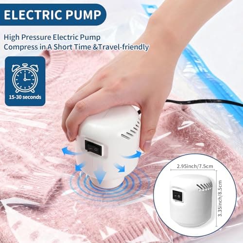 ZoeEnjoyLife,Vacuum Storage Bags with Electric Pump, 12 Pack (2 Roll-Up,3 Small,3 Medium,2 Large,2 Jumbo), Heavy Duty PA+PE Space Saver Bags for Clothes, Bedding, Home & Travel - Thumbnail 6