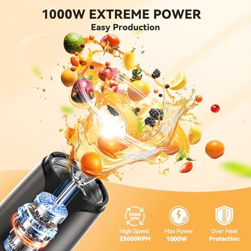 TECKNET 25000RPM Bullet Blender for Smoothies, 1000W Small Personal Nutri Blender for Protein Shakes and Smoothies, Coffee Mixer with 2 BPA-Free Cup (17oz & 10oz), Portable Countertop Grinder Kitchen - Thumbnail 2