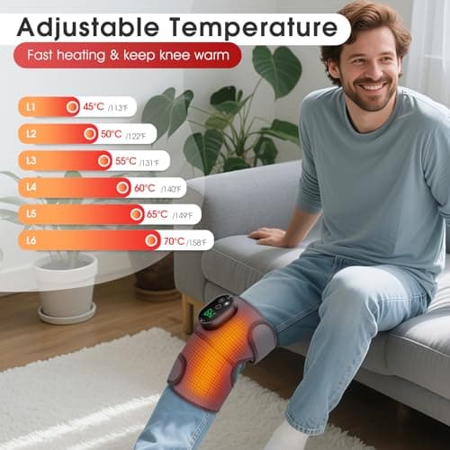 Cordless Heated Knee Massager with Vibration, FSA Eligible HSA Heated Knee Brace Wrap Heating Shoulder Brace for Knee Shoulder Elbow, Heating Pad with 6 Heating Levels, 3 Massage Modes & Timer (Grey) - Thumbnail 2