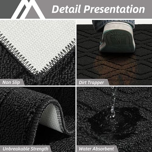 COSY HOMEER-Kitchen-Rugs-Non-Slip-Washable 24"x60" Absorbent Kitchen Runner Rugs Polypropylene Kitchen Mats for Floor,Sink Mat,Hallway,Laundry,Black - Thumbnail 5