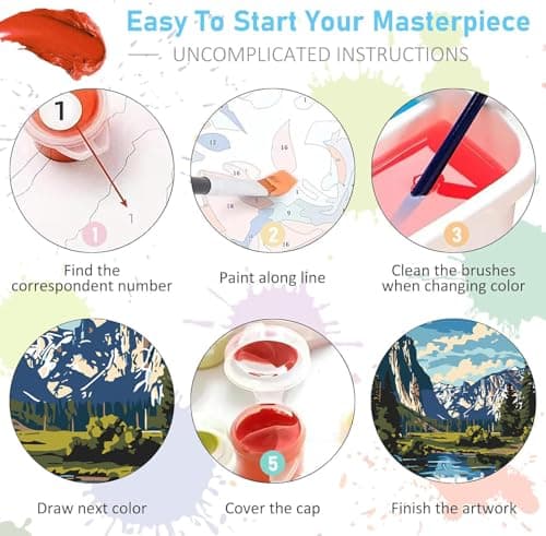 igoodom 6 Pack Paint by Numbers for Adults, 25x35cm DIY Acrylic Canvas Painting Kit, National Park Paint by Number Set for Beginners & Home Wall Decor - Thumbnail 6