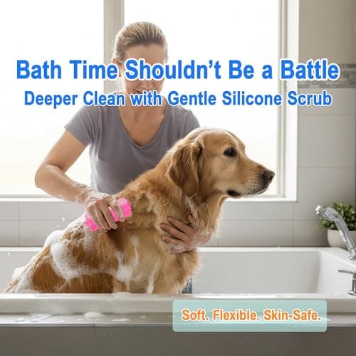 Triangular Wrap-Around Pet Grooming & Bath Brush for Dogs & Cats – 3-in-1 Silicone Dog Bath Brush with Deshedding Bristles, Massage Cones & Deep Cleaning Nubs, Soft Flexible Self-Cleaning Design,Gray - Thumbnail 4