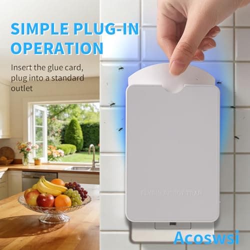 Acoswsi Indoor Fly Trap Plug in, Flying Insect Trap with Blue UV Light, Fruit Fly & Gnat Trap for Indoors, Mess-Free Bug Catcher for Home, 1 Device + 5 Refill Glue Cards - Thumbnail 6