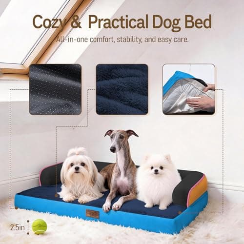 Comfort Expression Memory Foam Large Dog Bed Washable - Waterproof Orthopedic Dog Beds Pet Couch Memory Foam Sofa Bolster with Removable Cover - 36 x 27 - Thumbnail 4