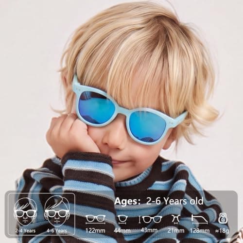 EYEBUDDY Kids Toddler Sunglasses Age 2-4/3-5 Boys Girls Polarized UV Protection Sun Glasses for Age 2-8 (Age 2-8/2-Pack, A12-Kids Sunglasses-Dazzling Sky Blue & Pink) - Thumbnail 2