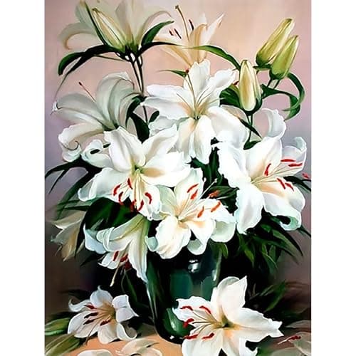 Lophomie Lily Flower Diamond Art Kits for Adults, 5D DIY Flower Diamond Painting Kits for Beginners, Diamond Dots Kits Gem Arts Crafts for Home Wall Decor 12x16in - Image 1