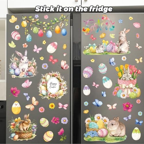 81PCS Easter Window Clings - Easter Window Clings for Glass Windows, Easter Egg Bunny Butterfly Stickers for Window Decals, Double-Sided Spring Flower Window Stickers for Easter Decorations (9 Sheets) - Thumbnail 3