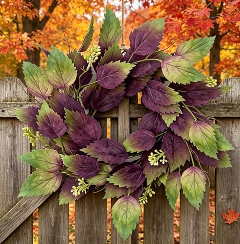 2 Pcs 16" Purple Hibiscus & Eucalyptus Leaf Wreath - Artificial Greenery Candle Ring Wreath for Front Door, Porch, Window, Farmhouse & Home Holiday Decor - All Season Wreath - Image 1