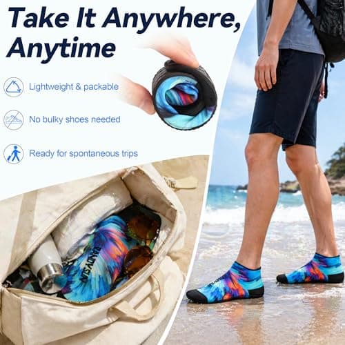RANDY SUN Low Cut Quick-Dry Barefoot Beach Socks with Anti-Slip TPE Sole, Breathable Lightweight Shoes for Sand, Seamless Aqua Socks, Black Galaxy Size 29 - Thumbnail 6