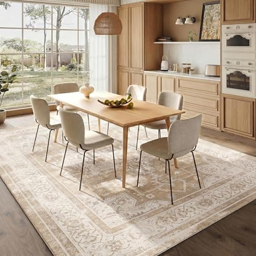 Vintage 8x10 Area Rugs Living Room: Washable Boho Large Neutral Vintage Soft Rug Stain Resistant Distressed Farmhouse Non-Slip Patterned Carpet for Bedroom Nursery Kids Office Dining Room-Beige Brown - Thumbnail 4