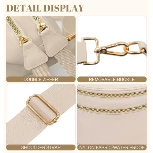 WOOMADA Checkered Crossbody Bag Bum Bag for Women, Fanny Pack Checkered Purse, Belt Bag with Shoulder Strap(Beige) - Thumbnail 5
