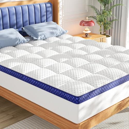 BEDELITE King Mattress Topper 3 Inch Thick Mattress Pad, Plush Pillow Top Bed Cover with Elastic Deep Pockets Up to 6-24 Inch for Pressure Relief, Shredded Memory Foam Filling