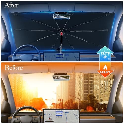 TZQZYL Foldable Windshield Sun Shade Umbrella - 56.3"x31.8" Universal Car Shade Front Windshield for Medium Sedans SUVs, Premium Nano Ice-Crystal UV Coating, Upgraded Silver Sunshield(Premium Silver) - Thumbnail 3