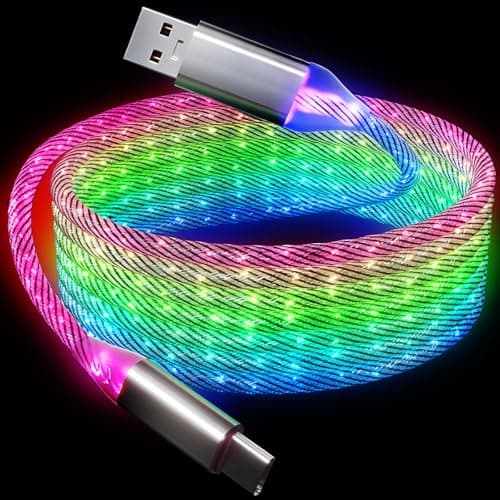 ULIKTO 6.6ft/2m Type C Cable Nylon Braid Led Light Up Charger Cord 66W 5A QC3.0 Visible RGB Color Changing USB A to USB C Fast Charger Data Sync Cord for Samsung Galaxy S21/S20 S10/S9/Note 20/10/9/8