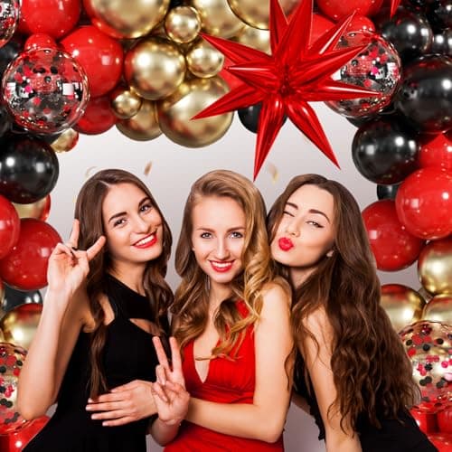 Red and Black Gold Balloon Garland Arch Kit, 140Pcs Red Black Metallic Gold Confetti Balloons With Stars for Birthday Wedding Birdal Shower Anniversary Graduation Casino Party Decorations - Thumbnail 2