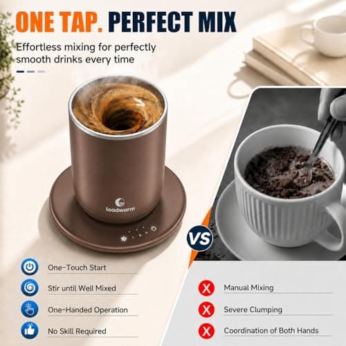 Self Heated Stirring Coffee Mug, 10oz Auto Mixing Cup with Warmer, Brown - Thumbnail 2