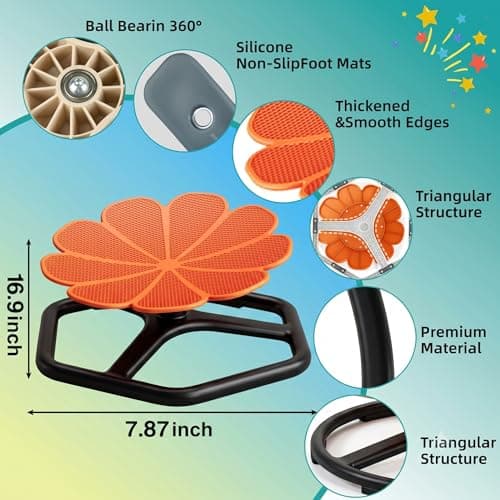 KYZDZQ Spinning Chair for Autistic Kids,Sensory Swivel Chair, 220LBS Weight Capacity, Sensory Toy for ADHD & Autism 3-6 Years Children,Training Body Coordination, Metal Base Non-Slip Design (Orange) - Thumbnail 2
