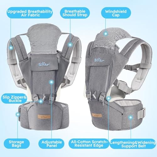 Bear Baby Carrier, 6-in-1 Baby Carrier Newborn to Toddler with Hip Seat (Ergonomic M Position) for 3-36 Month/ 7-44lbs Baby, Adjustable Size for Enhanced Lumbar Support, Perfect for On-the-go - Thumbnail 5