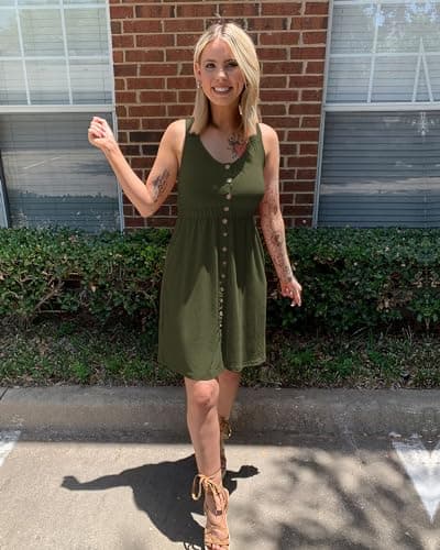 BTFBM Summer Dresses for Women 2026 Casual Spring Clothes Sleeveless Crewneck Beach Vacation Outfits Mini Flowy Sun Dress(Buttons Army Green, X-Large) - Thumbnail 5
