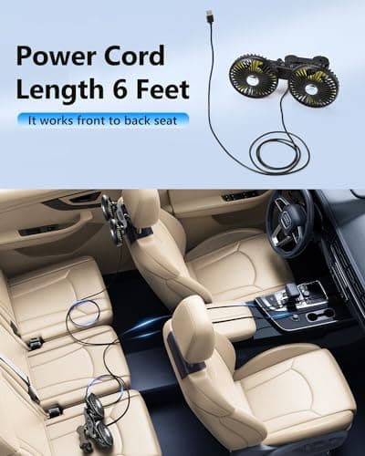 DICMKY Dual Head Car Cooling Fans for Back Seat for Kids, Battery Powered Rechargeable Usb 5V/ 12V /24V Car Backseat Headrest Fan for Baby Rear Facing, Car Seat Cooler That Blow Cold Air for Vehicles - Thumbnail 6