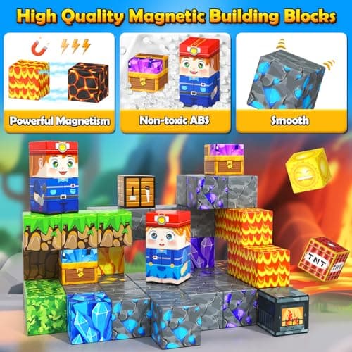Soyee Magnetic Blocks Travel Toys with Metal Tin Travel Essentials STEM Learning Outdoor Building Kids Toddler Toys & Birthday Gifts for Boys Girls Ages 3+ - Thumbnail 3