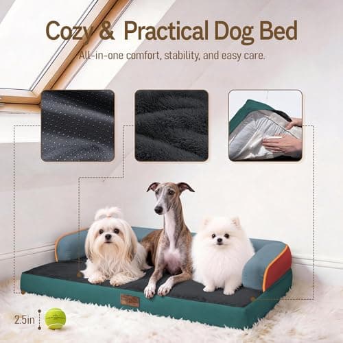 Comfort Expression Memory Foam Dog Bed - Washable Pet Bed for Big Dog Waterproof Orthopedic Dog Beds with Removable Cover ，Non-Slip Pet Couch Sofa- 36 x 27 - Thumbnail 4