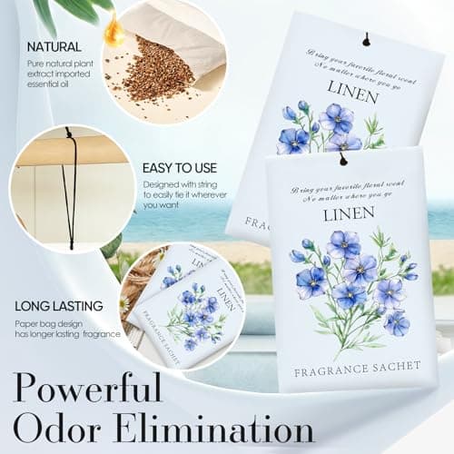 HOMELLAX Linen Scented Sachet Bags - 12 Pack Drawer & Closet Freshener, Long Lasting Odor Eliminator for Wardrobes, Cars & Storage, Home Fragrance Air Freshener Sachets - Thumbnail 2