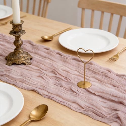 QPOR Pink Table Runner Cheesecloth Boho Rustic Gauze 120 inch 10FT Cheese Cloth Runner for Wedding Baby Shower Bridal Shower Garden Party Sheer Birthday Home Decor Holiday Decorations - Thumbnail 3